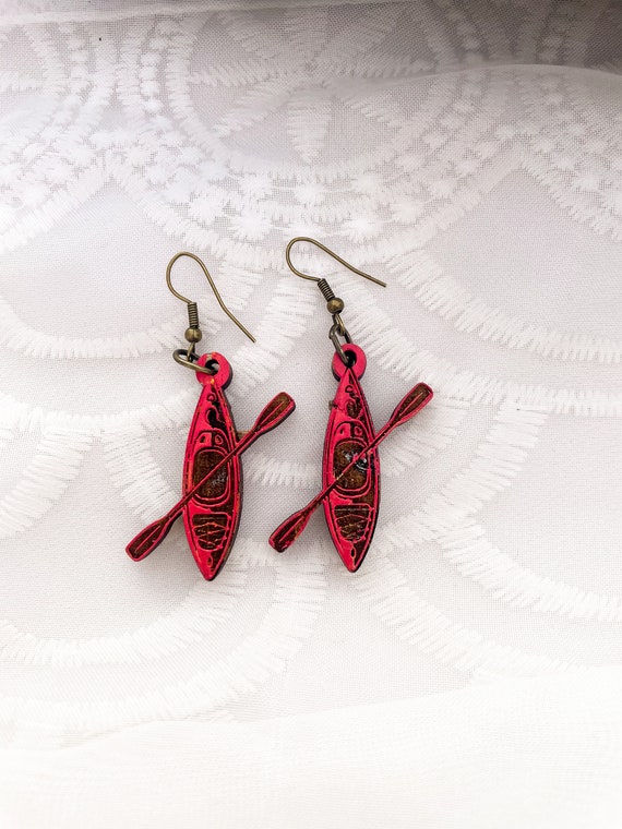Red on sale wooden earrings