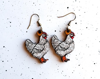 Mother Hen Wooden Earrings, Farm Earrings, Fall, Chicken Earrings, Gifts for her