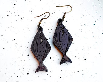 Alaskan Halibut Wooden Earrings, Fishing, Fish Earrings, Fishing Lures, Alaska made, Gifts for her