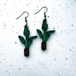 Rubber Plant Wooden Earrings, house plants, Plant Mom, Gifts for Her