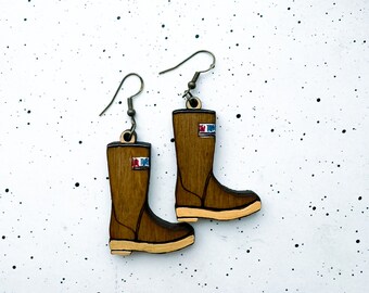 Alaska Tuff Wooden Earrings, Xtra tuff Boots, Alaska, Alaska made, gifts for her