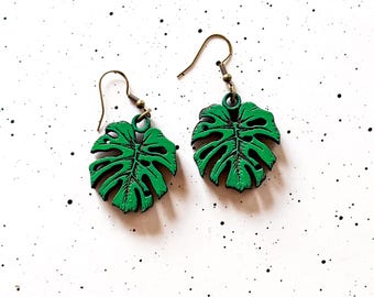 Monstera Leaf Wooden Earrings, plants, Plant Mom, Gifts for Her