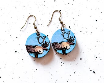 Caribou Dangle Earrings, Wooden Earrings, Dangle Earrings, Gifts for Her, Birthday Gift, Anniversary Gift