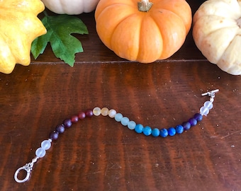 Chakra Gemstone Beaded Bracelet with Silver Toggle Clasp