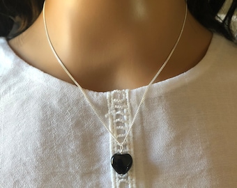 Black Obsidian Gemstone Minimalist Necklace comes with either a 16 inch or an 18 inch Sterling Silver Chain