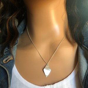 Sterling Silver Minimalist Necklace, Diamond Shaped, Hammered and Polished Small Silver Pendant