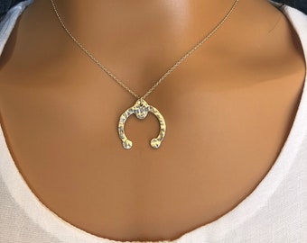 Minimalist Sterling Silver Necklace, Horseshoe Shaped, Corrugated and Polished Pendant