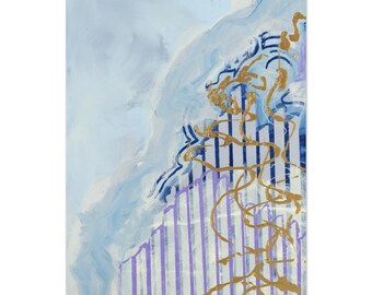Blue, Purple & Gold Abstract Art Print: Calm Ocean Waves – A Statement Piece for Your Home