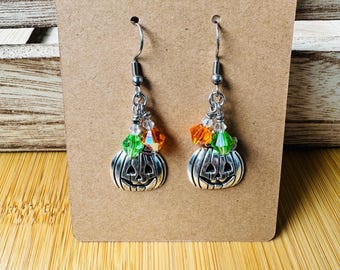 Handcrafted Antique Crystal Pumpkin Earrings for Fall Season with Vintage Charm and Autumn Vibes - Free Shipping