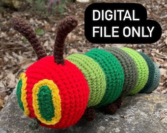 CROCHET PATTERN for green and red amigurumi caterpillar