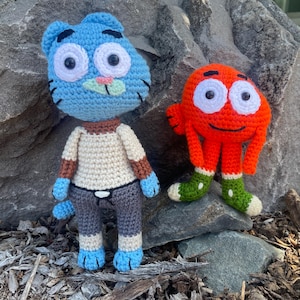 crochet amigurumi cat and goldfish best friends brothers dolls