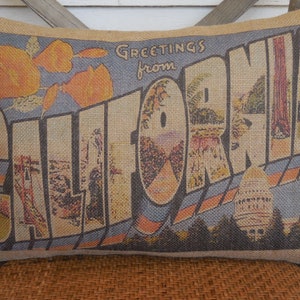 California Postcard Pillow, California Pillow, Farmhouse Pillows, Travel Gift, CA Souvenir