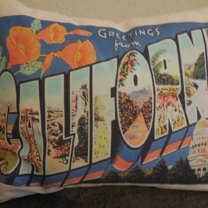 CA Postcard Pillow, CA Pillow, Farmhouse Pillows, Travel Gift, California map pillow