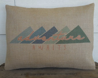 Adventure Awaits Pillow, Travel Lover Gift, Travel Themed Decor,  Insert Included