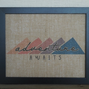 Adventure Awaits Framed Print, Sunset colors,  Travel Quotes Wall Art,  Travel Lover Gift, Travel Themed Decor