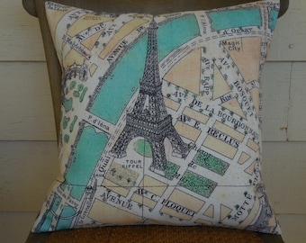 Paris Map Pillow, Paris Decor, Farmhouse Pillows, Travel Gift, Gift for Travel Buddy
