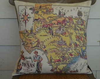 Vintage Texas Map Pillow, TX Map Pillow, Farmhouse Pillows, Travel Gift, Gift for Texans