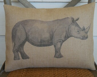 Rhinoceros Pillow, African Pillow, Rhinoceros Decor, Farmhouse Pillows, Travel Lover Gift, Safari Gift, African Nursery
