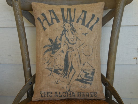 Hawaii Pillow, Vintage Hula Girl Pillow, Travel Gift for Hikers, Hawaiian Decor