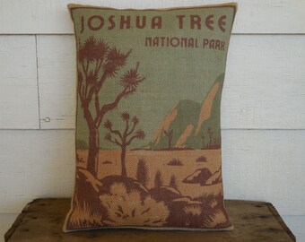 Joshua Tree NP Burlap Pillow, National Park Pillow, Travel Gift for Hikers, Insert Included