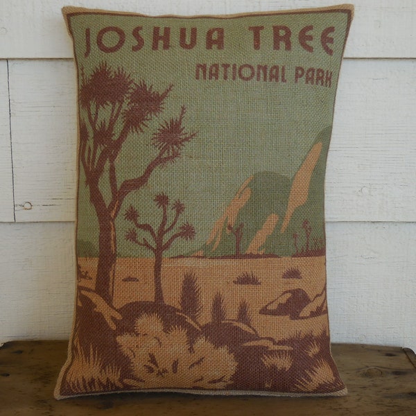 Joshua Tree NP Burlap Pillow, National Park Pillow, Travel Gift for Hikers, Insert Included