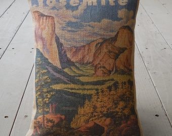 Yosemite NP Burlap Pillow, National Park Pillow, Travel Gift for Hikers, Insert Included