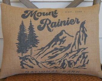 Mt Rainier NP Pillow, Mount Rainier Souvenir, Farmhouse Pillows, Travel Gift, NP Decor