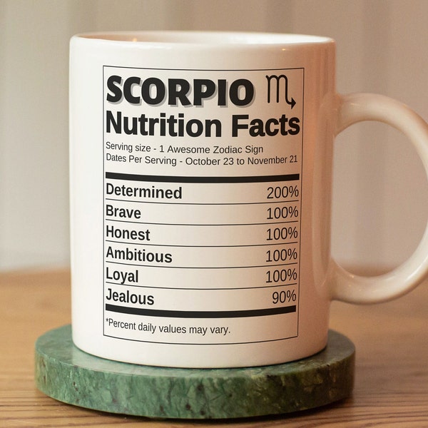 Scorpio Zodiac Nutrition Mug / zodiac sign mug / astrology mug / zodiac birthday mug gift / horoscope mug / funny zodiac mug gift