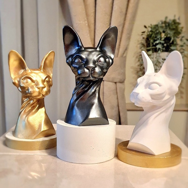 Gold Sphynx Cat Sculpture, Cat figurine 1 pcs, Sphynx bust statue, Plaster cat decors, Sphinx Cat Statue, Hairless Sphynx Cat, Home decors