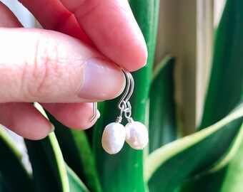 Natural Baroque Pearl Earrings, Handmade Pearl Drop Earrings, 14k Gold-fill or Sterling Silver, Bridal Pearl Earrings, Bridesmaids Gift