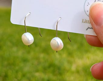 Baroque Pearl Threader Earrings: Sterling Silver, Minimalist Bridal Jewelry