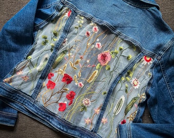 Embroidered Denim Jacket | Floral Lace Jean Jacket