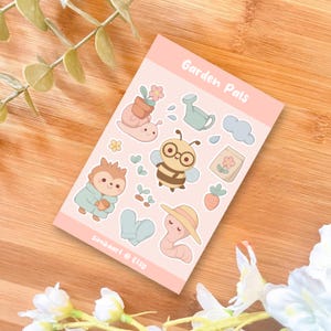 Sticker Bogen Gartenfreunde | Kawaii Garten Aufkleber | Süße Biene, Schnecke, Wurm, Igel | Bullet Journal, Scrapbooking, Laptop Aufkleber | DIN A6