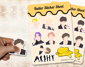 Hoja de pegatinas BTS Butter, hoja de pegatinas Kpop, pegatinas A6 para agenda, planificador y álbum de recortes, linda pegatina para portátil, regalo kawaii para fans