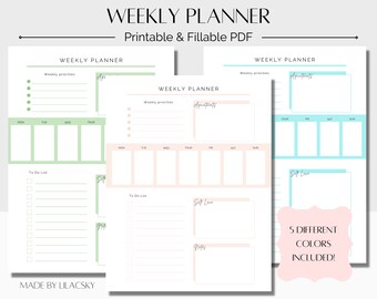 Minimalist, Multi Color, Printable and Fillable Weekly Planner PDF