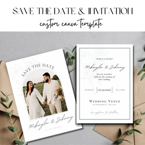 Elegant, Save the Date and Wedding Invitation, Simple and Minimalist, Printable Customizable Canva Template