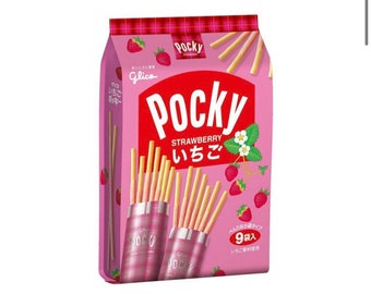 Japanese GLICO Pocky Strawberry Flavor Family Pack (9 Individual Pieces) New Pink Packaging