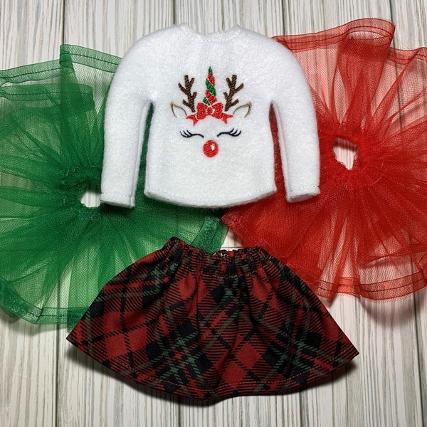 Elf sweater - Elf clothes - 12-inch doll clothes - doll tutu - girl elf skirt- elf tutu