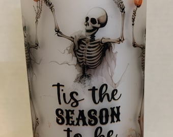Halloween libby glass can - Skeleton glass can - Iced coffee glass - Frosted glass can - Glass beer can -