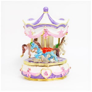 Bejeweled Enameled Trinket Box/Figurine With Rhinestones-Carousel/Merry Go Round