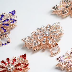 Women Girl Rose Gold Crystal Rhinestones Large Hair Claw Clamp accessories | Flower Collection