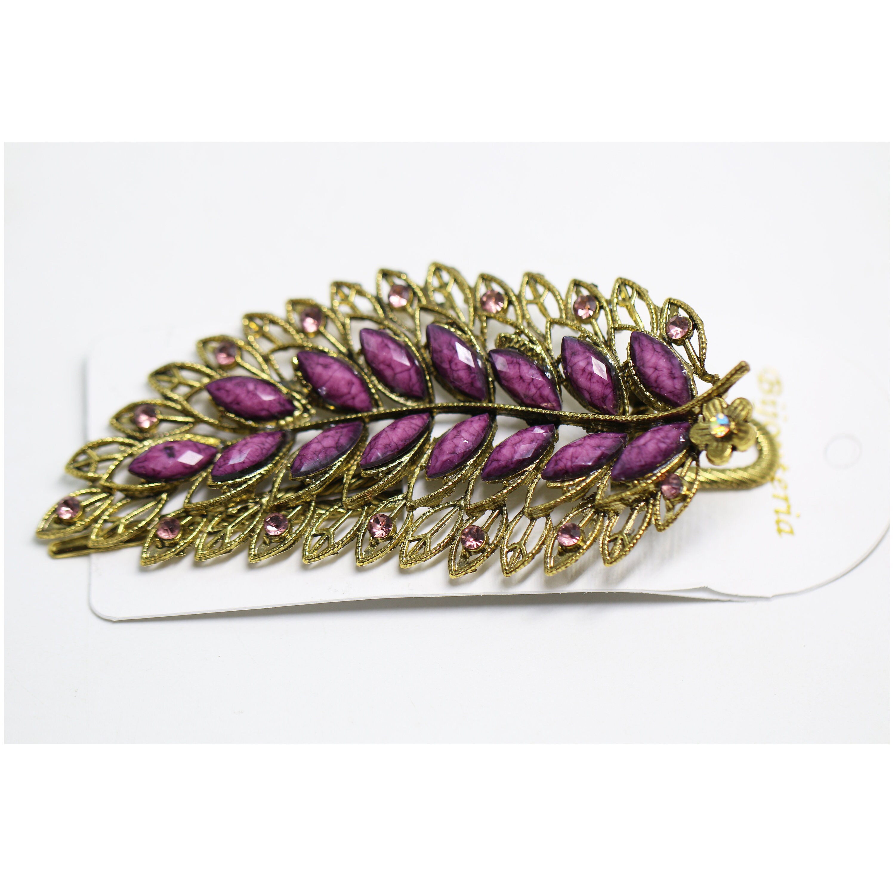 Large crystal and feather anywhere clip Light Gold Crystal Feather Hair Clip with Pearls - Cassandra  main image 3