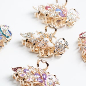 Women Girl Rose Gold Crystal Peacock Rhinestones Large Hair Claw Clamp accessories | Peacock Collection