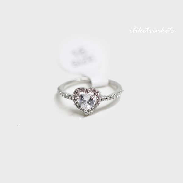 Cute Faux Heart Diamond Ring | Engagement Wedding Statement Promise Ring | Fashion Cocktail Jewelry | Heart Shape | Gift For Her