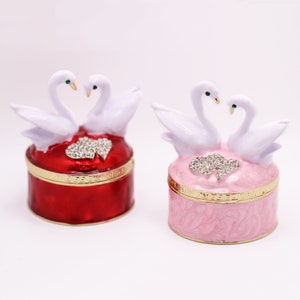 Bejeweled Enameled Animal Trinket Box/Figurine With Rhinestones-Love Swan Box