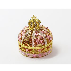 Bejeweled Enameled Trinket Box/Figurine With Rhinestones- Star Crown