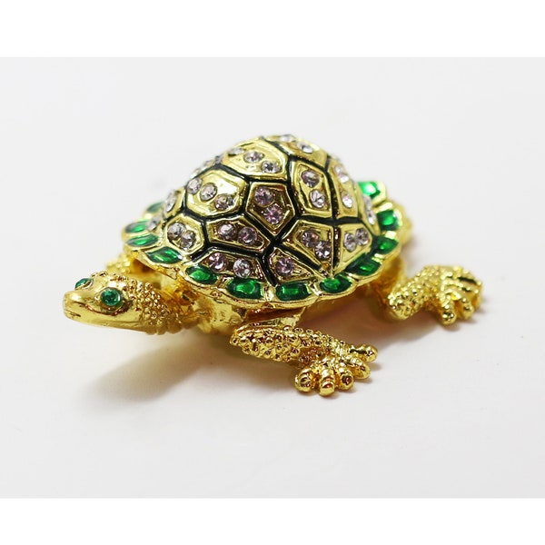 Bejeweled Enameled Animal Trinket Box/Figurine With Rhinestones-Tiny Turtle