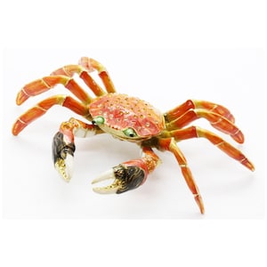 Bejeweled Enameled Animal Trinket Box/Figurine With Rhinestones-Orange Crab