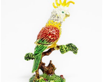 Love Bird Trinket Box Metal Enameled Animal Figurine Collectable Wedding Jewelry