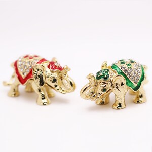 Bejeweled Enameled Animal Trinket Box/Figurine With Rhinestones-Tiny Cute Elephant (Red/Green)